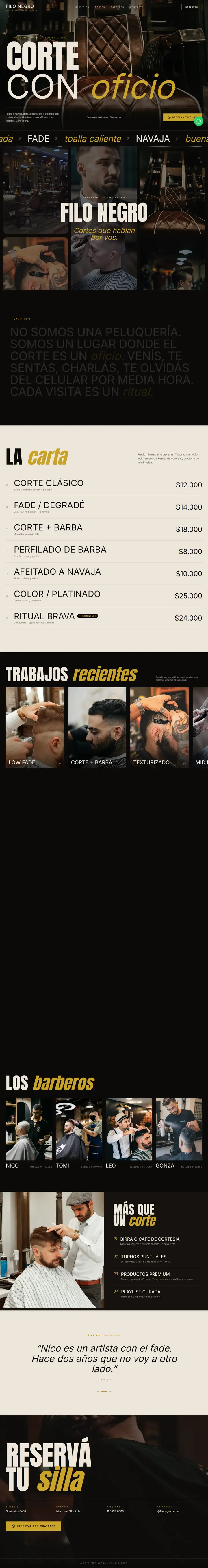 Demo para Filo Negro, barbería de ejemplo
