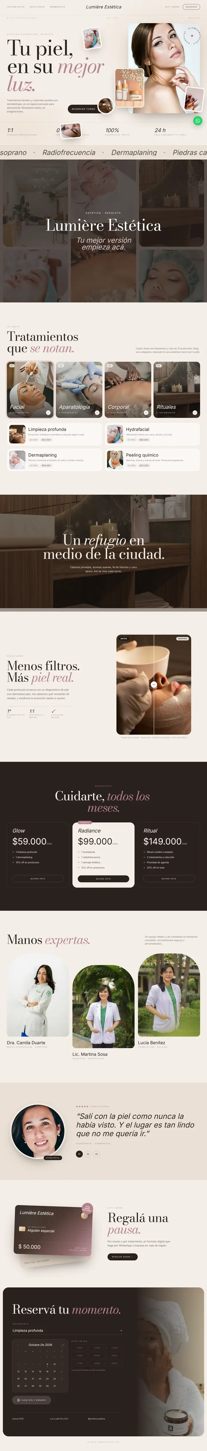 Demo para Lumière Estética, centro de estética de ejemplo